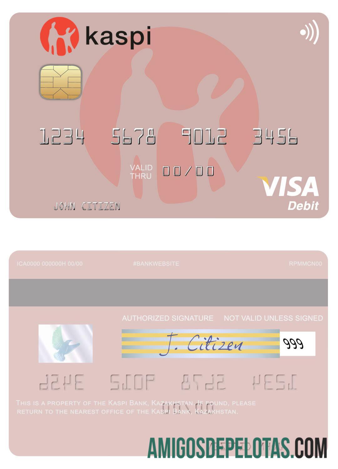 Kazakhstan Kaspi Bank Visa Debit Card template